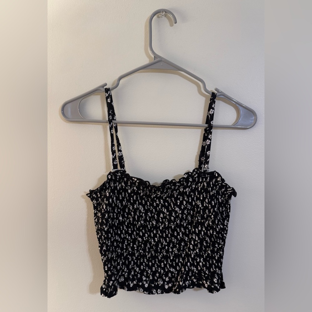 Hollister Black and White Floral Tank Top